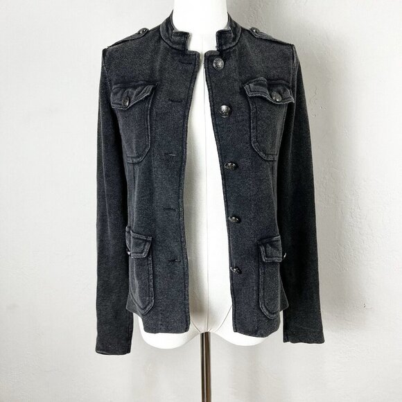 Free People Jackets & Blazers - Free People Military Jacket Washed Black Gray Cotton Epaulets Buttons Size Small